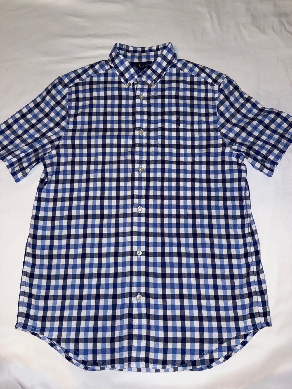 Boys Ralph Lauren Blue and White Gingham Short-Sleeve Button-Down Shirt